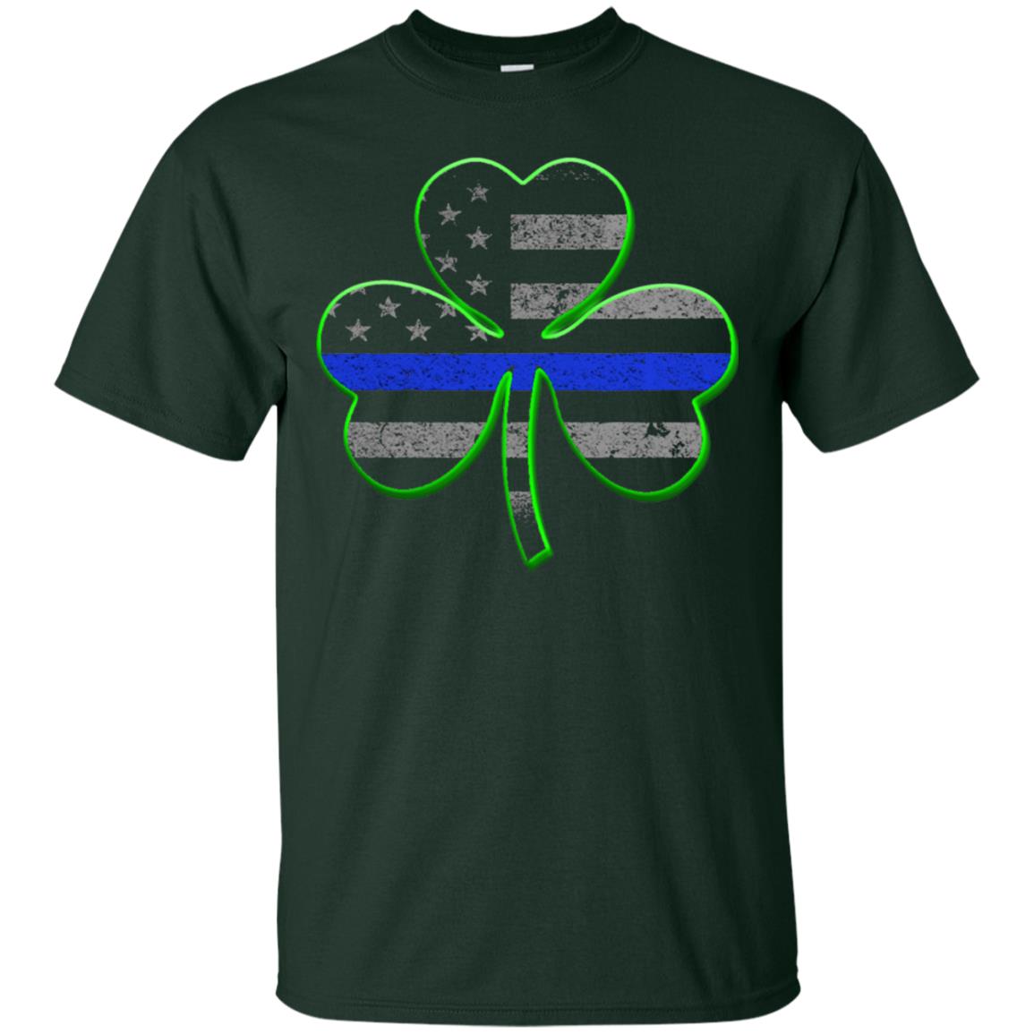 Thin Blue Line St Patrick_s Day Clover T-shirt Forest