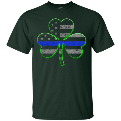 Thin Blue Line St Patrick_s Day Clover T-shirt Forest