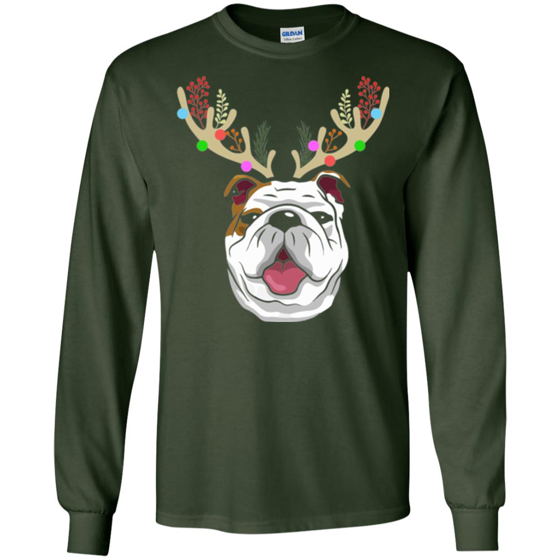 Dog Lovers T-shirt Funny Bulldogs With Antlers Forest Green