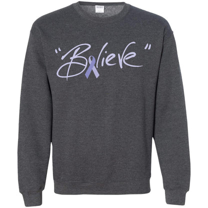 Esophageal And Stomach Cancer Awareness Shirt Periwinkle Blue Ribbon Believe Dark Heather