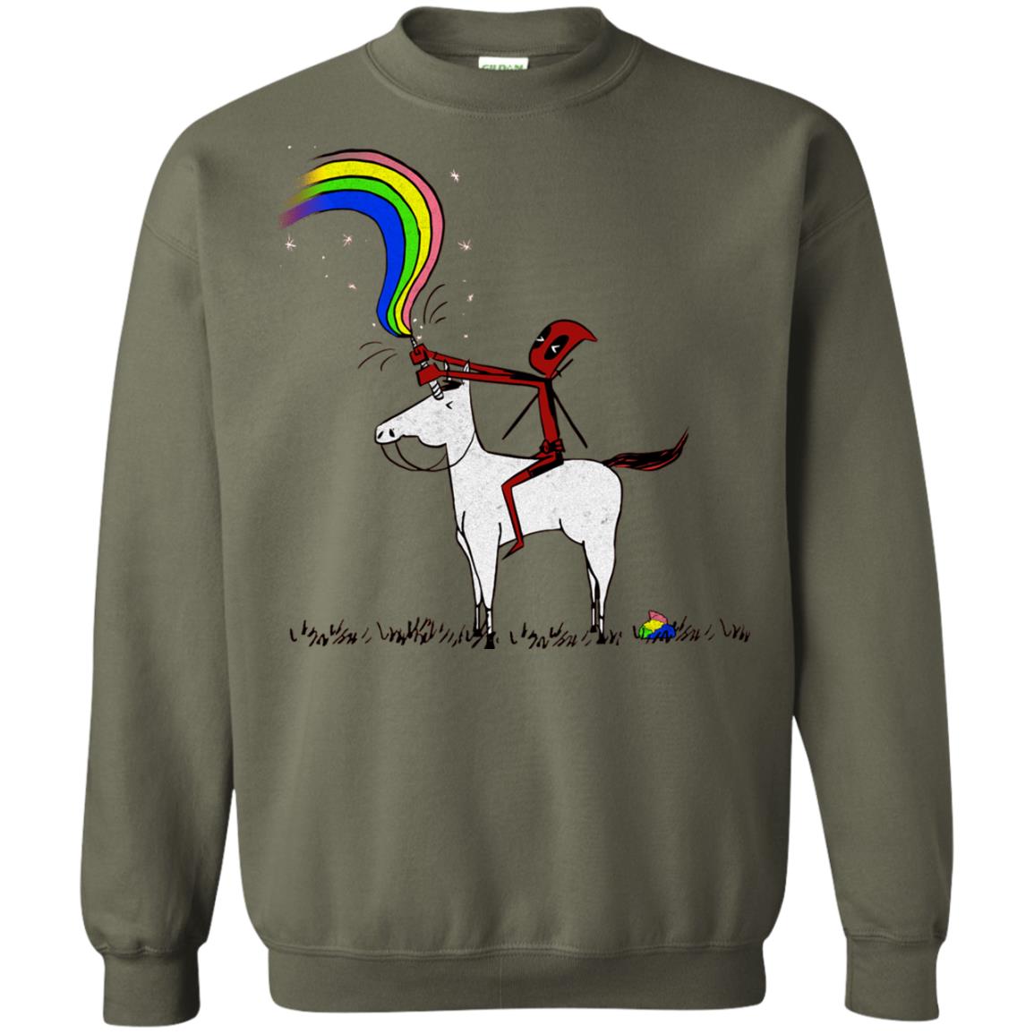 Deadpool With Unicorn Movie T-shirt Military Green