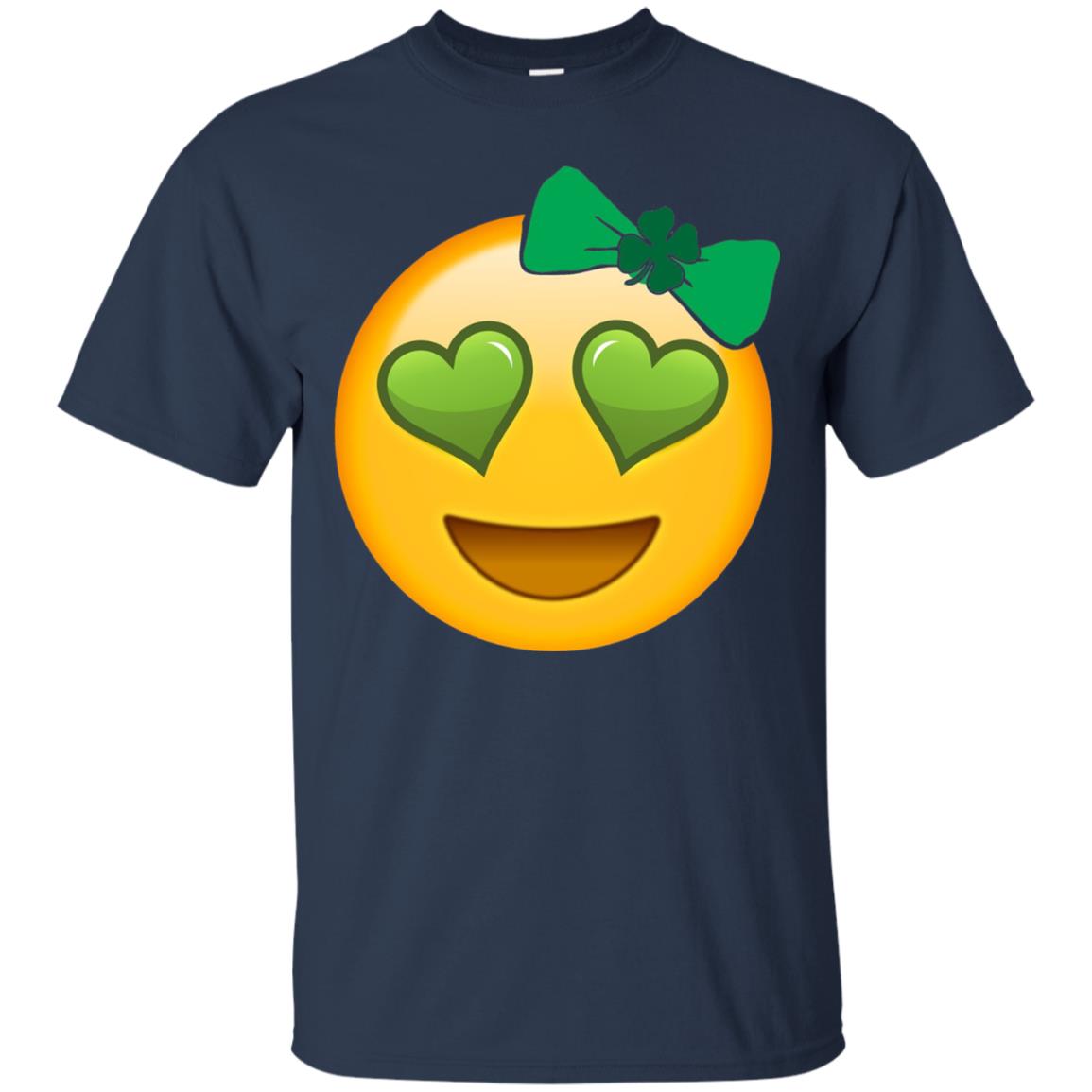 Emoji Green Heart Eyes Bow Saint Patricks Day Shirt For Girls Navy