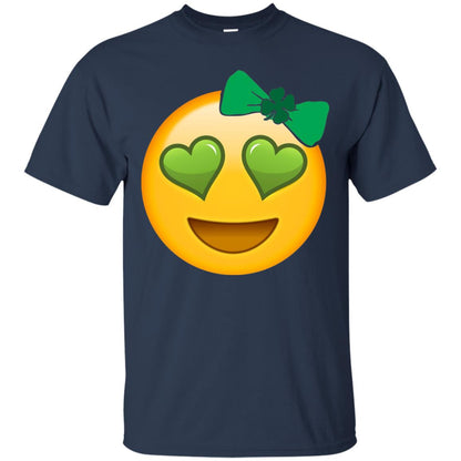 Emoji Green Heart Eyes Bow Saint Patricks Day Shirt For Girls Navy