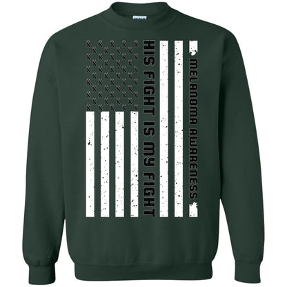 Melanoma Awareness His Fight Is My Fight Black Ribbon Stars Flag Of Usa Shirt Forest Green