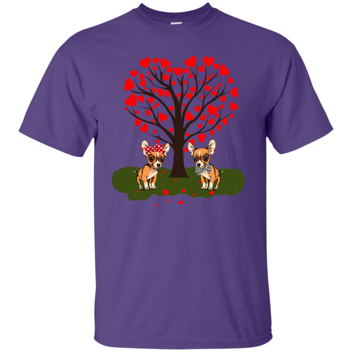Valentine Chihuahua Couple Heart Tree Shirt Purple