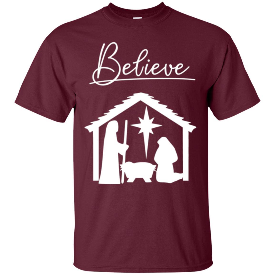 Christian Christmas T-shirt Believe Jesus Celebrate Maroon