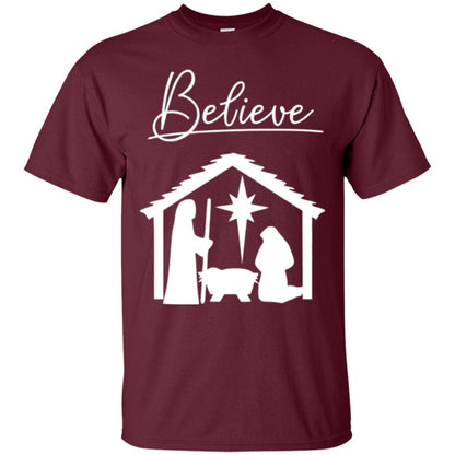 Christian Christmas T-shirt Believe Jesus Celebrate Maroon