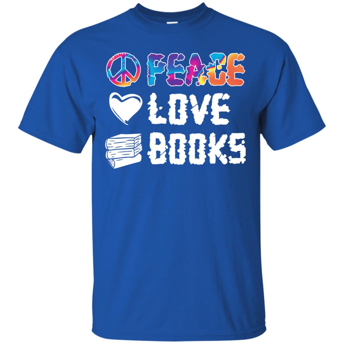 Peace Love Books Bookworm T-shirt Royal