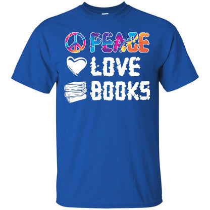 Peace Love Books Bookworm T-shirt Royal