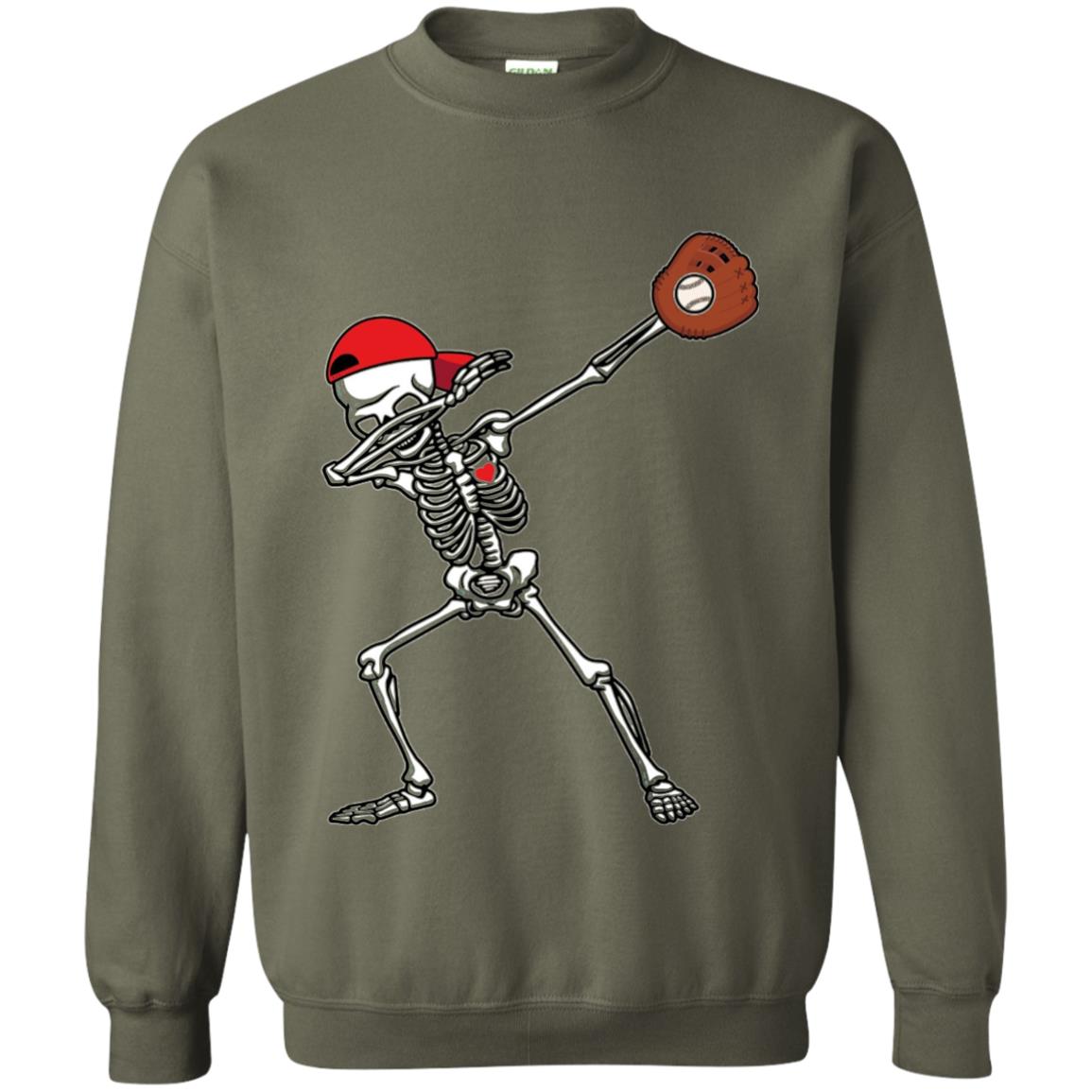 Dabbing Skeleton Baseball Lover T-shirt Military Green