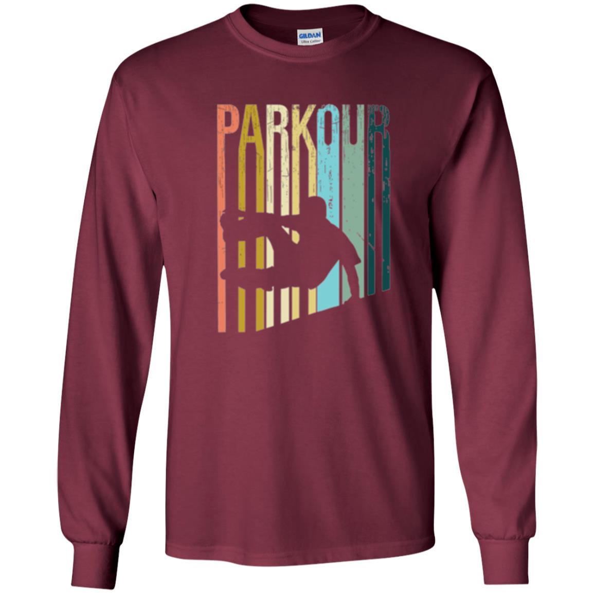 Parkour T-shirt Distressed Style Parkour Silhouette Maroon