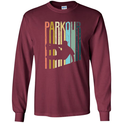 Parkour T-shirt Distressed Style Parkour Silhouette Maroon