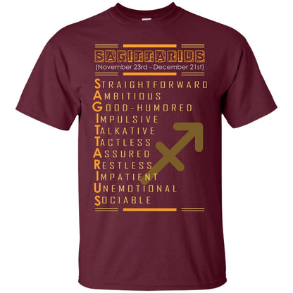 Sagittarius Birthday Shirt Straightforward Ambitious Good Humored Impulsive Talkative Maroon