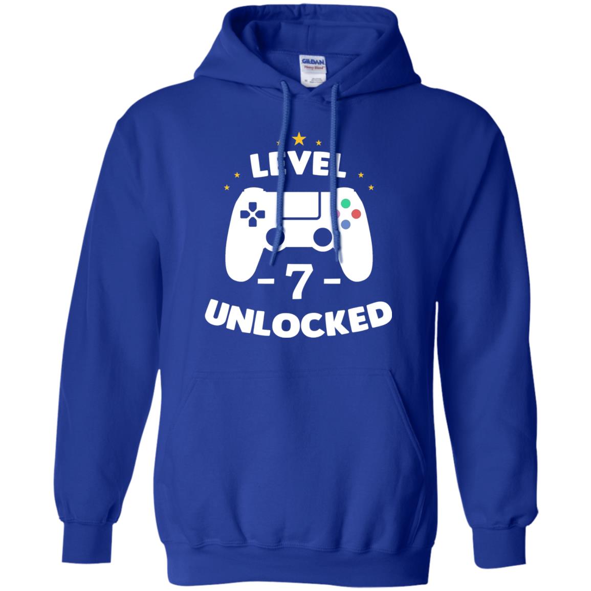 Level 7 Unlocked Gamer Seventh Birthday Party Shirt Royal
