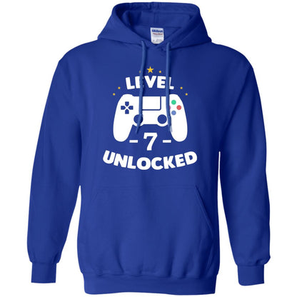 Level 7 Unlocked Gamer Seventh Birthday Party Shirt Royal