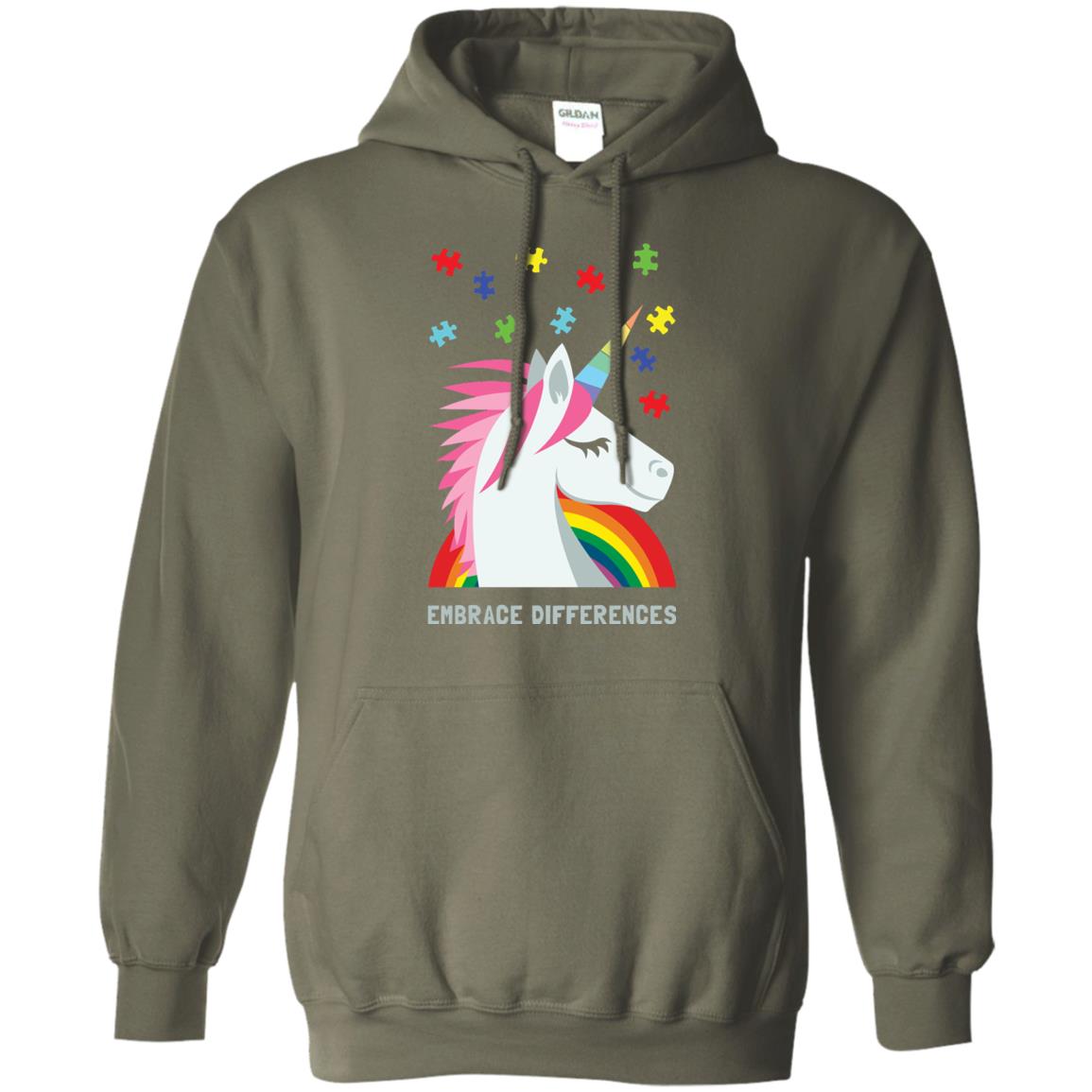 Autism Awareness Shirt Unicorn Puzzle Embrace Differences Military Green