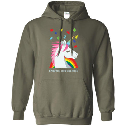 Autism Awareness Shirt Unicorn Puzzle Embrace Differences Military Green
