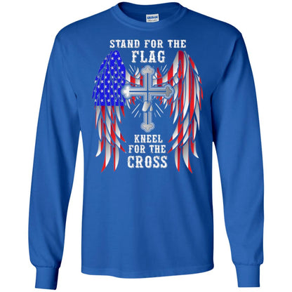 Christian T-shirt Stand For The Flag Kneel For The Cross Royal