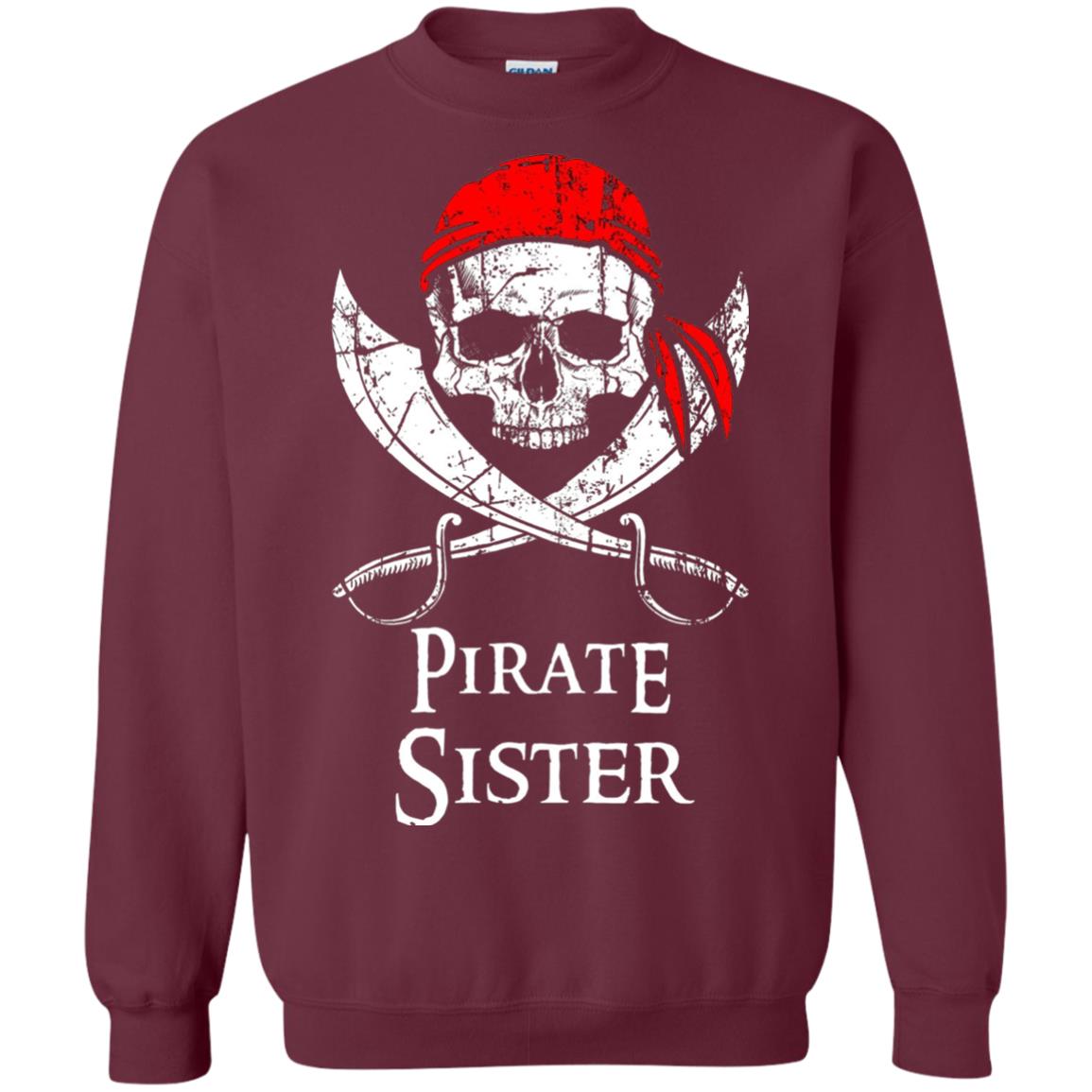 Family T-shirt Pirate Sister Jolly Roger Skull Crossbones Maroon