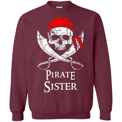 Family T-shirt Pirate Sister Jolly Roger Skull Crossbones Maroon