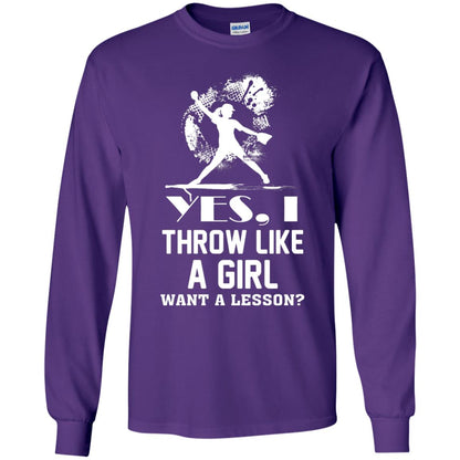 Yes, I Throw Like A Girl Want A Lesson Basebal T-shirt Purple
