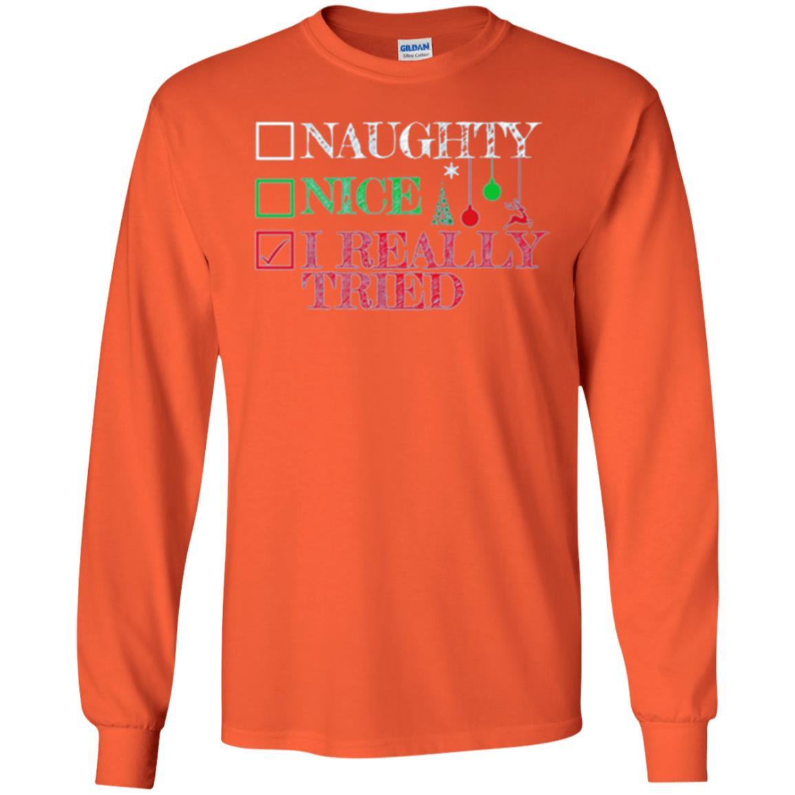Christmas T-shirt Naugth Nice I Ready Tried Orange