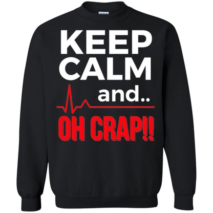Funny Emergency Room T-shirt Keep Calm Oh Crap Flatline Black