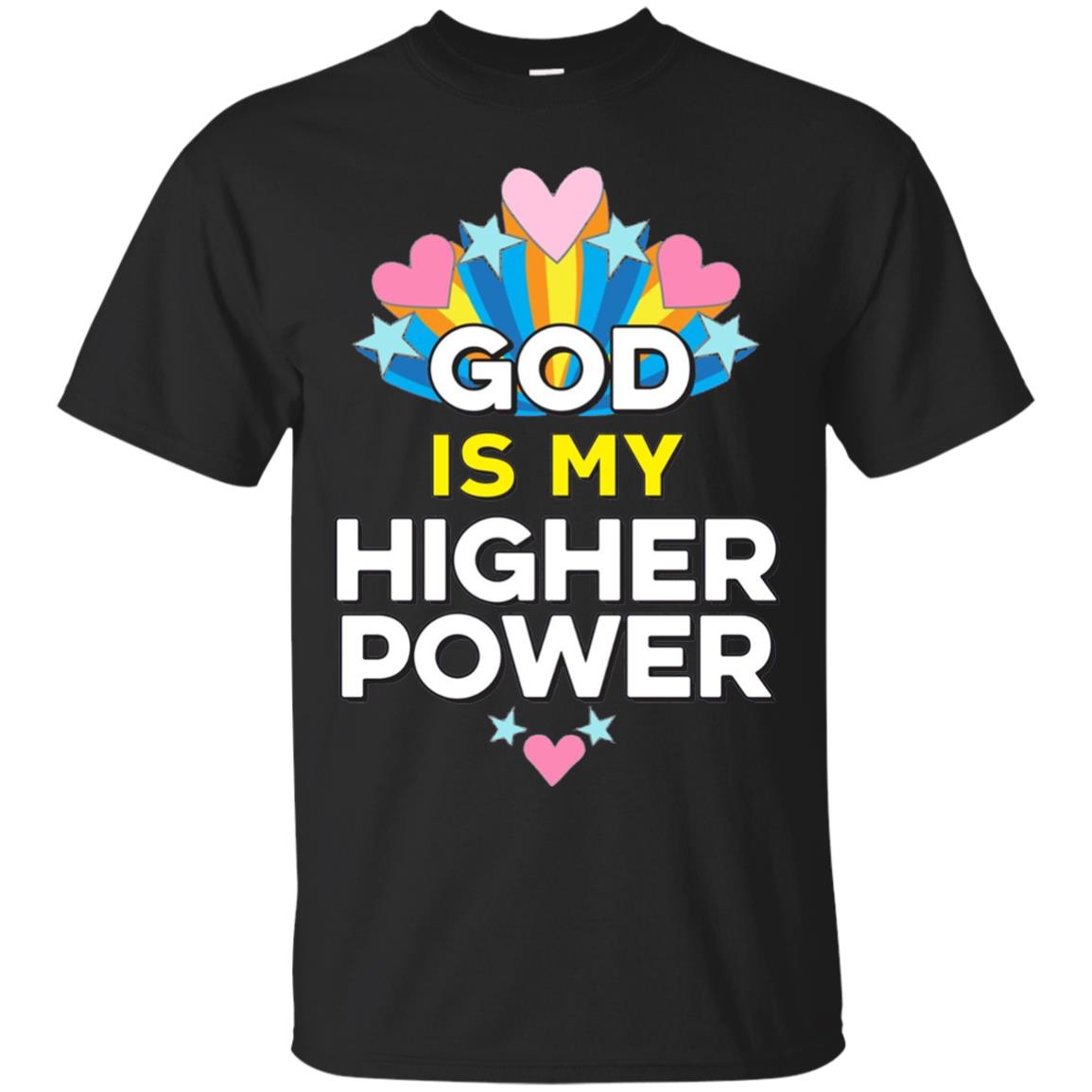 Funny Christian T-shirt God Is My Higher Power Hearts Stars Black