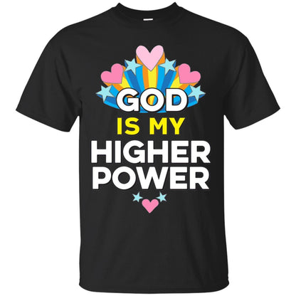 Funny Christian T-shirt God Is My Higher Power Hearts Stars Black