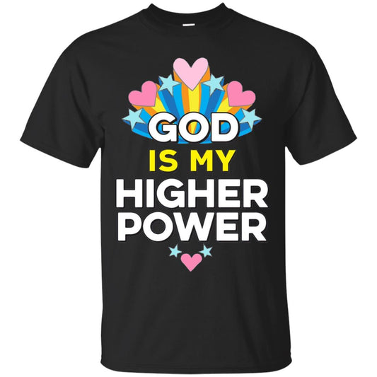 Funny Christian T-shirt God Is My Higher Power Hearts Stars Black