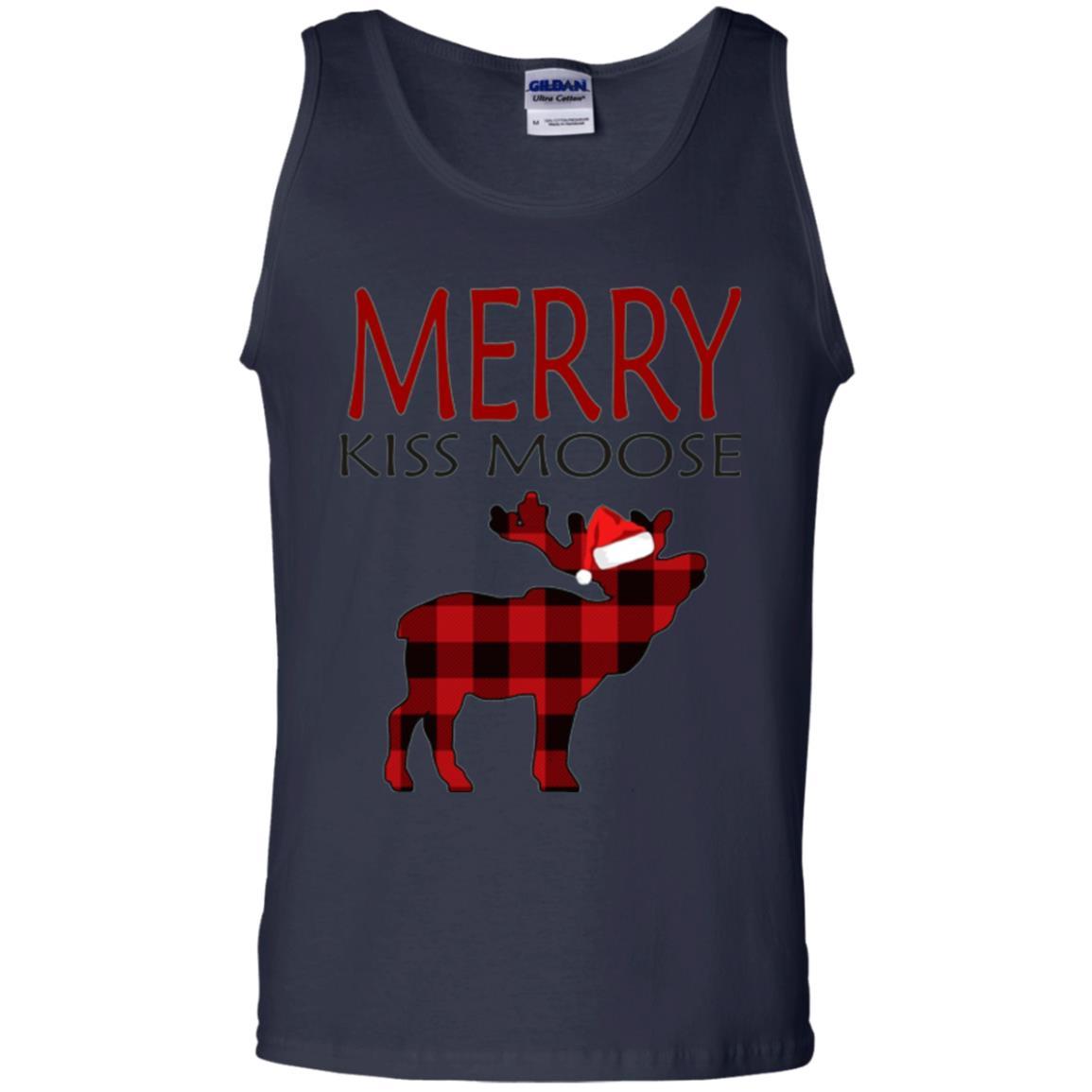 Christmas T-shirt Reindeer Plaid Moose Merry Kiss Moose Navy