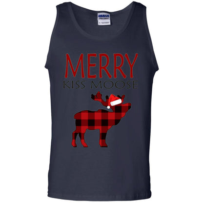 Christmas T-shirt Reindeer Plaid Moose Merry Kiss Moose Navy