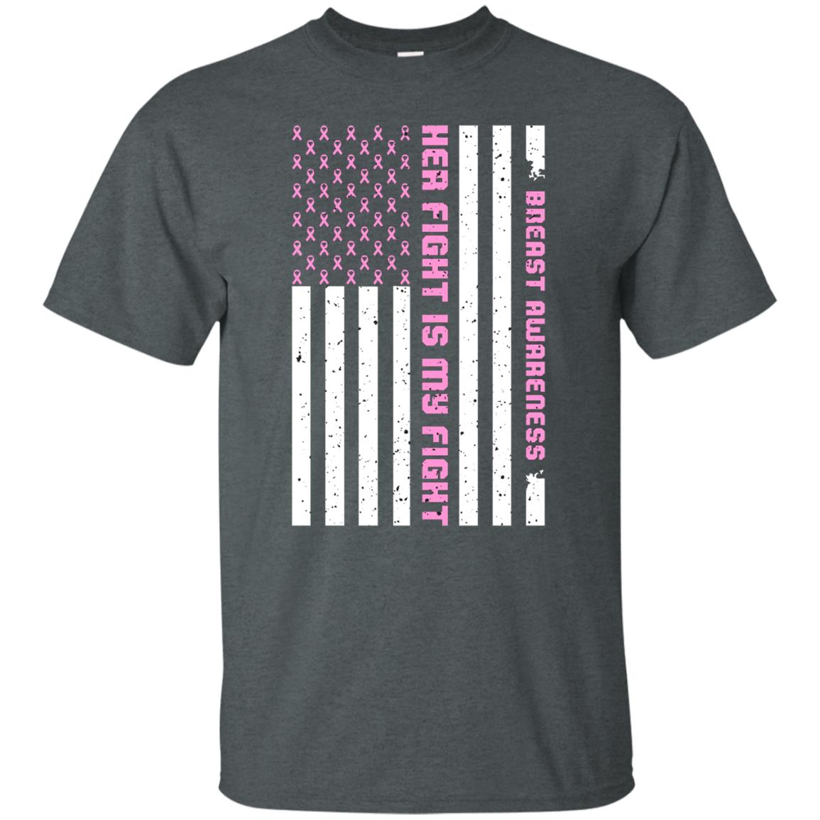 Breast Awareness His Fight Is My Fight Pink Ribbon Stars Flag Of Usa Shirt Dark Heather