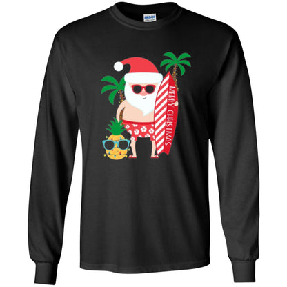 Christmas T-shirt Santa Claus Surfing Hawaiian Black