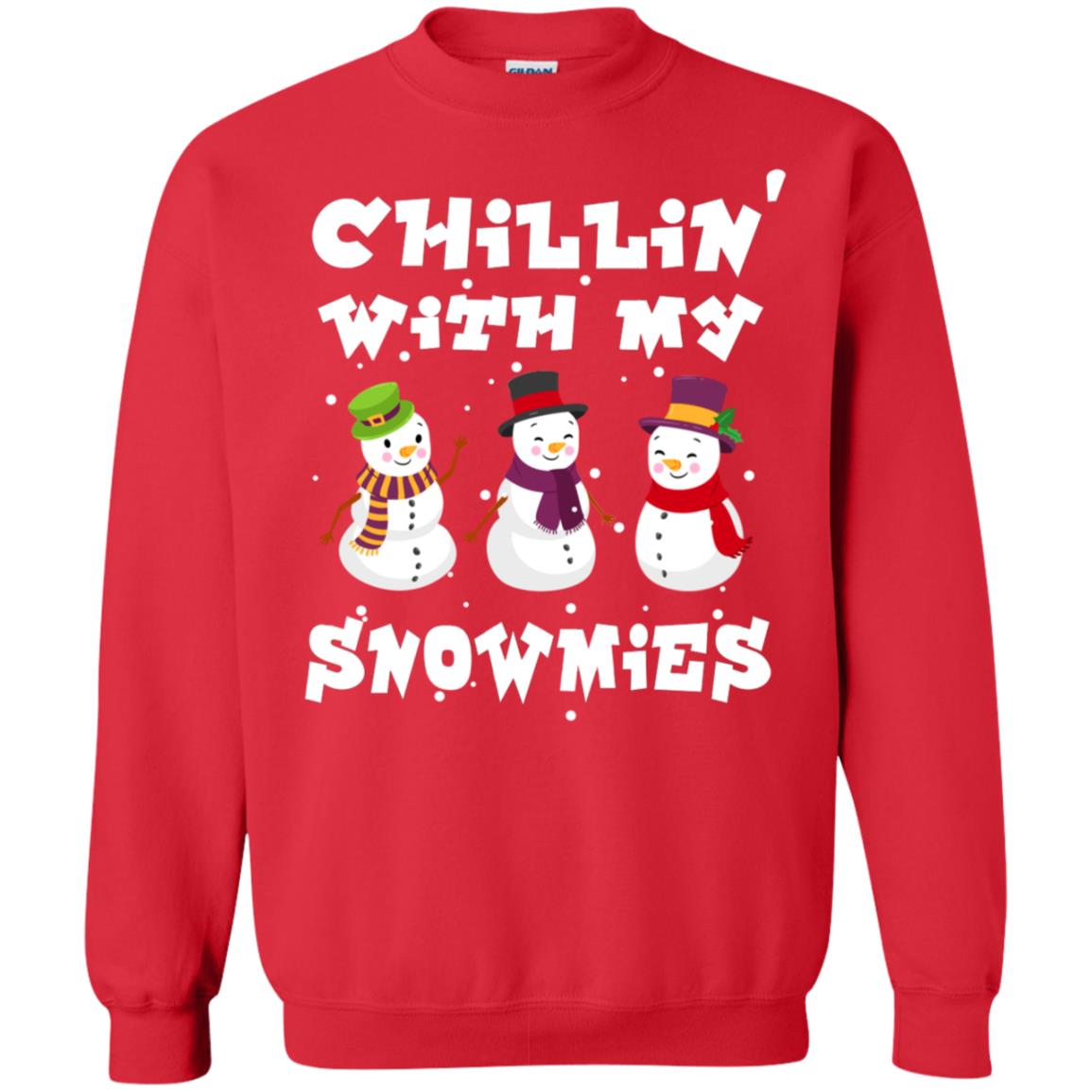 Chillin' With My Snowmie Snowman X-mas Gift Shirt For Mens Womens Kids Red