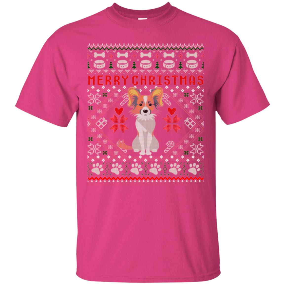Dog Lover T-shirt Papillon Dog Merry Christmas Heliconia