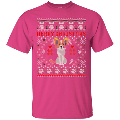 Dog Lover T-shirt Papillon Dog Merry Christmas Heliconia