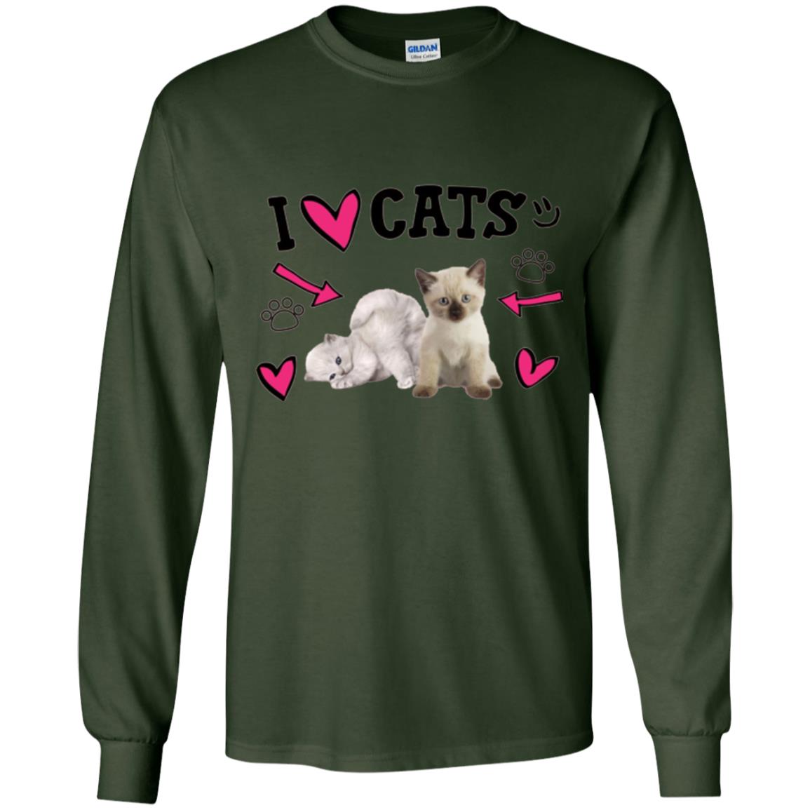 Cat Lover T-shirt I Love Cats Forest Green