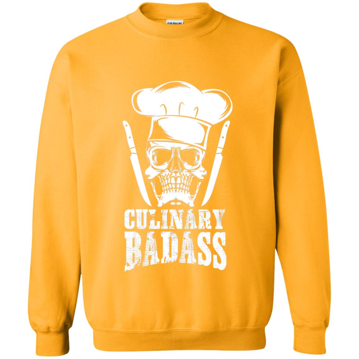 Culinary Badass Funny Chef Skull Knifes Cooking Tshirt Gold