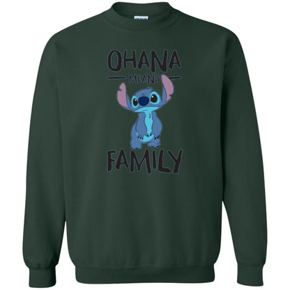 Disney Stitch T-shirt Ohana Means Family Forest Green