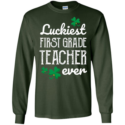 Luckiest First Grade Teacher Ever St. Patricks Day T-shirt Forest Green