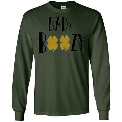 Bad And Boozy Funny Saint Patrick Day Drinking T-shirt Forest Green