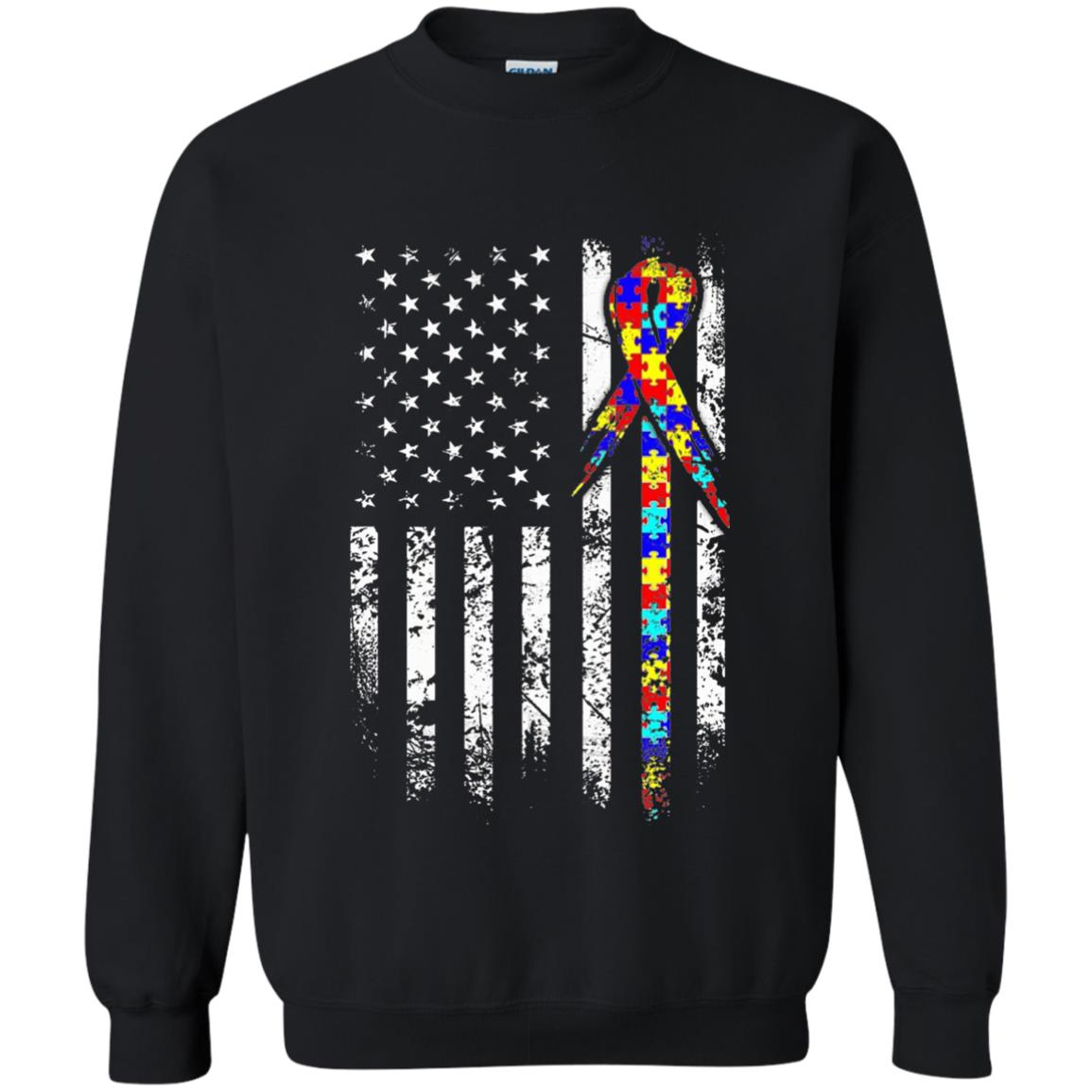 American Flag Distressed Autism Awareness T-shirt Black
