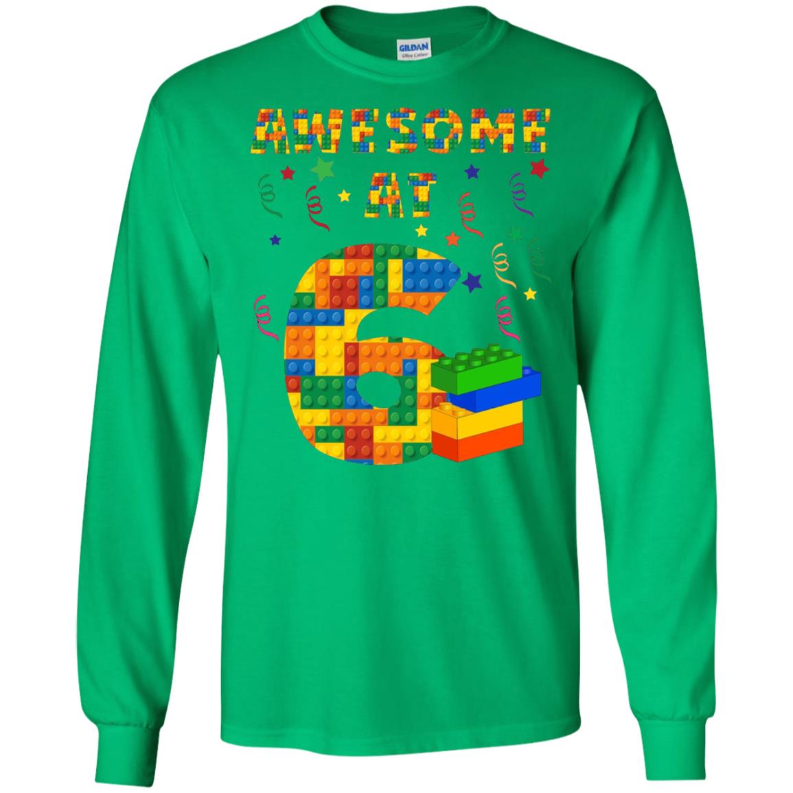 Awesome At 6 Age 6 Six Blocks Bricks Theme Shirt Irish Green