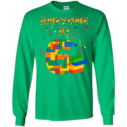 Awesome At 6 Age 6 Six Blocks Bricks Theme Shirt Irish Green