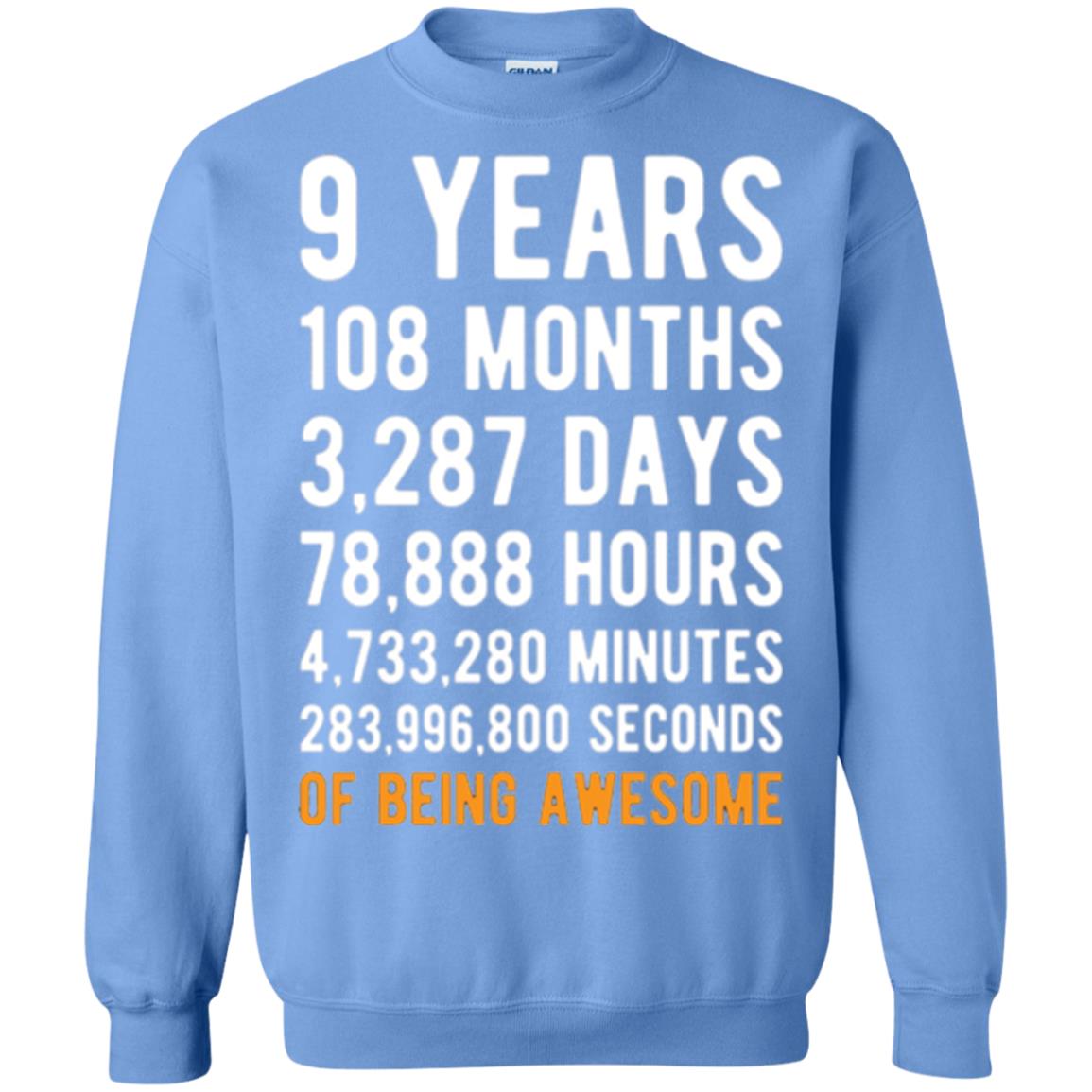 9th Birthday T-shirt 9 Years Old Being Awesome Carolina Blue