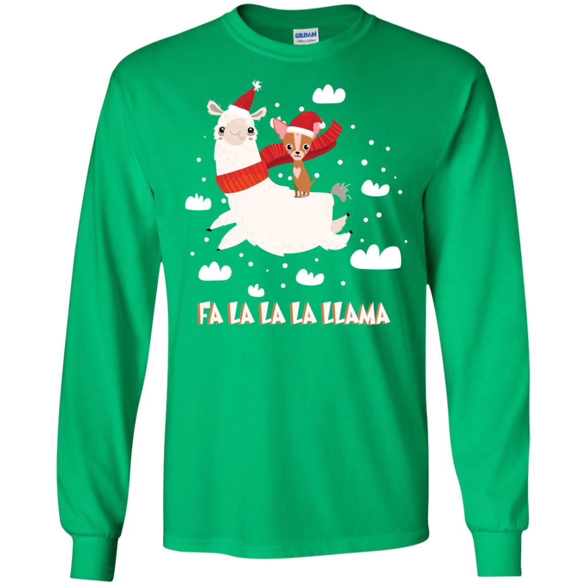 Fa La La La Llama With Chihuahua X-mas Gift Shirt Irish Green
