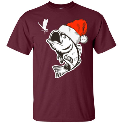 Bass Fishing Santa Hat Christmas Gift Shirt For Fishing Lovers Maroon