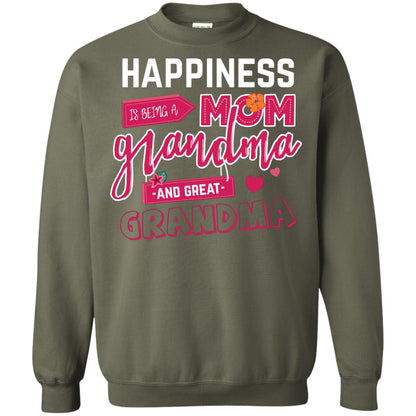 Happiness Is Being A Mom A Grandma And Great Grandma Shirt Military Green