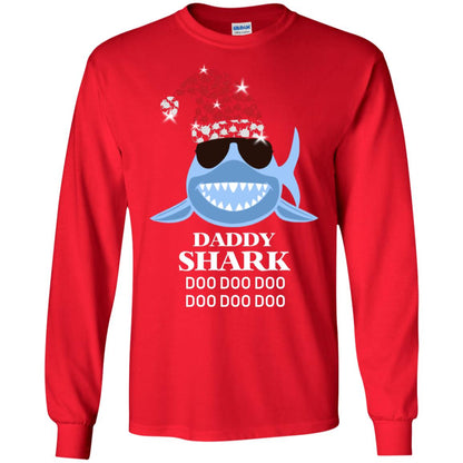 Daddy Shark With Santa Claus Hat Merry X-mas Family Shark Gift Shirt Red